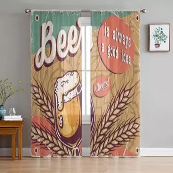 Ретро-постер Кружка для пива Craft Lager с пенопластом Шифоновые прозрачные шторы для гостиной, спальни, занавески на окна, вуали, тюль, занавески 135W x 114H(cm)