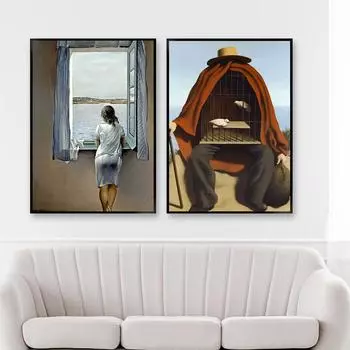 Ретро постеры и принты Девушка в окне Дали картина маслом абстрактное ретро 21cm30cm NoFrame