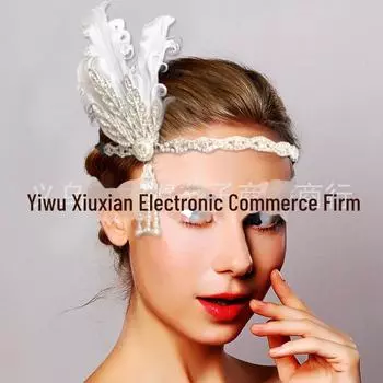 Ретро-повязка на голову с перьями и стразами: Европейский, американский, сценический и этнический индийский головной убор для вечеринок чёрный