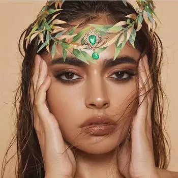 Ретро-повязка на голову с зелеными бамбуковыми листьями и золотыми листьями, головной убор в стиле эльфа
