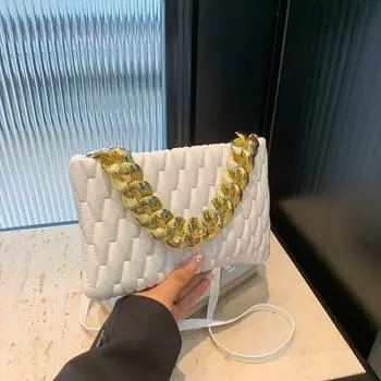 Ретро повседневная простая цепочка 2024 летняя новая сумка женская сумка через плечо модный тренд портативная косая сумка белый