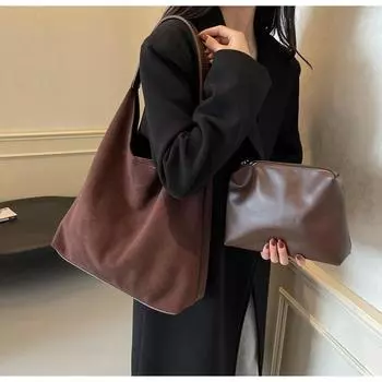 Ретро Повседневная Сумка для путешественников Большой Вместимости Женская Замшевая Сумка-тоут Niche Универсальная Сумка через Плечо 37*12*39 коричневый