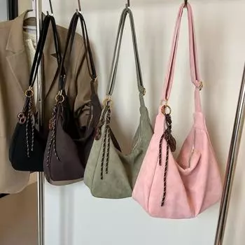 Ретро Повседневная замшевая сумка через плечо для женщин Новая осенне-зимняя модная сумка через плечо большой вместимости Сумка-тоут