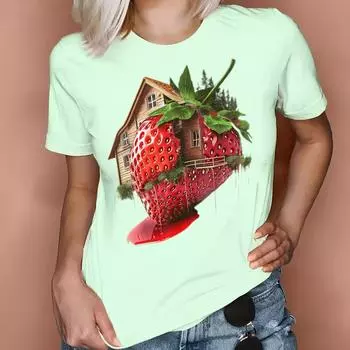 Ретро Повседневная женская футболка с принтом фруктового узора, модная, с круглым вырезом, симпатичная женская футболка с коротким рукавом S
