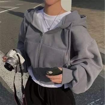 Ретро повседневные базовые толстовки женские однотонные карманы с длинным рукавом толстовка на молнии осенняя мода толстовки S