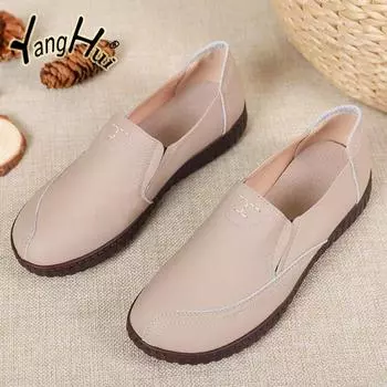Ретро повседневные лоферы женская обувь 2024 мода британский стиль мелкий носок удобная износостойкая обувь на плоской подошве весна осень 35 бежевый