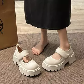 Ретро повседневные универсальные туфли-лоферы на платформе с завышенной талией 2024 года, весна, британский стиль, туфли Мэри Джейн с липучками 35