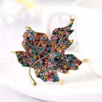 Ретро преувеличенные украшения цветные бриллианты кленовый лист брошь модный растительный корсаж женские украшения прямые продажи