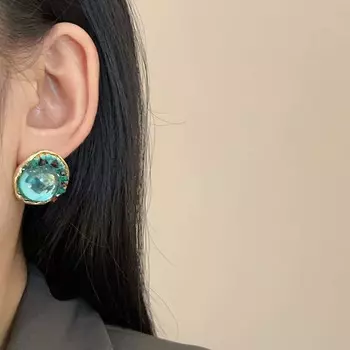 Ретро преувеличенные зеленые серьги из кристаллов простые изысканные серьги без ушей женские праздничные подарки как