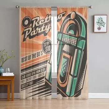 Ретро-приглашение на вечеринку, дизайн, шифоновые прозрачные шторы для гостиной, спальни, кухни, украшение, оконная вуаль, тюлевая занавеска 135W x 114H(cm)