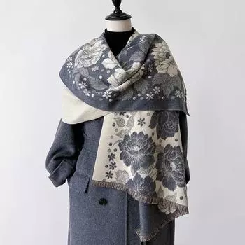 Ретро-принт Цветочный темперамент Простой национальный стиль Шарф Шаль Накидка Теплый жаккардовый женский Высококачественный тренд 180cm светло-коричневого