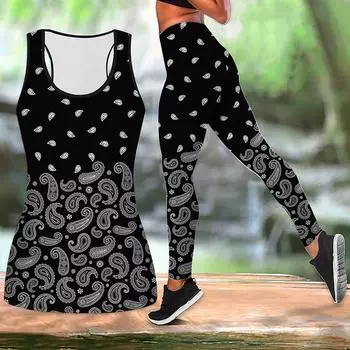 Ретро-принт Йога-костюм для женщин Модные леггинсы для тренировок Фитнес Спортивные повседневные штаны для йоги XS чёрный