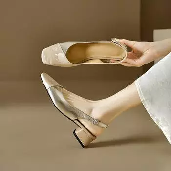 Retro printed new Chinese square head bag head sandals women s thick heel 2024 summer new medium heel single shoes 34 зелёный