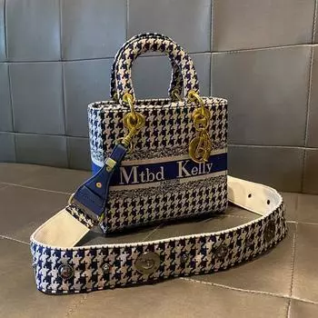 Retro Printing Ladies Shoulder Bag Hundred Thousand Bird Check Girls Handbag Small Square Bag Fashion Leather Girls Crossbody Em синий