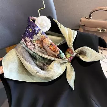 Ретро-принтованный весенне-летний модный шелковый маленький квадратный шарф, солнцезащитный платок, высококачественный женский шарф One Size белый