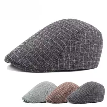 Ретро простая клетчатая мужская теплая шапка для отдыха на природе британский шерстяной берет повседневная кепка для женщин M56-58cm серый