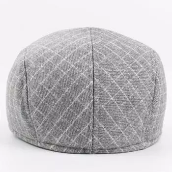 Ретро простая клетчатая мужская теплая шапка для отдыха на природе британский шерстяной берет повседневная кепка для женщин M56-58cm серый