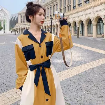 Ретро Простое и универсальное модное повседневное платье S