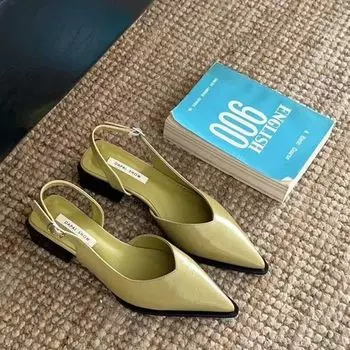 Ретро Простой Темперамент Остроконечные Босоножки Сумка Голова Женские Летние Толстый Каблук Ремень Сзади Низкий Каблук Повседневные Крутые Одиночные Туфли 35