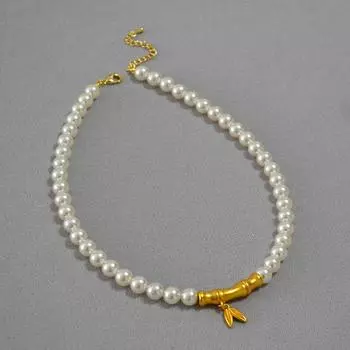 Ретро Простой Жемчужный Латунный Древний Позолоченный Бамбук Форма Короткое Ожерелье Цепь Ключицы