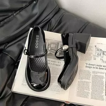 Ретро простые туфли Мэри Джейн женские новые летние универсальные на толстом каблуке туфли-лодочки маленькие кожаные туфли 35