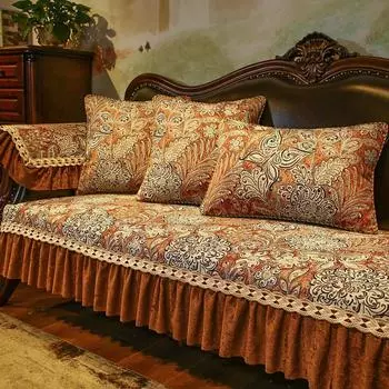 Ретро противоскользящие чехлы для диванов, европейские роскошные жаккардовые чехлы из синели, чехол для гостиной, дивана, подлокотник, полотенце, украшение дома 1pc armrest 70x60 cm светло-зеленый