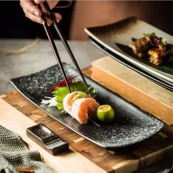 Ретро прямоугольная тарелка для суши Японские керамические тарелки Тарелка с западной едой Домашний обеденный сервиз Тарелки и блюда Кухонные принадлежности