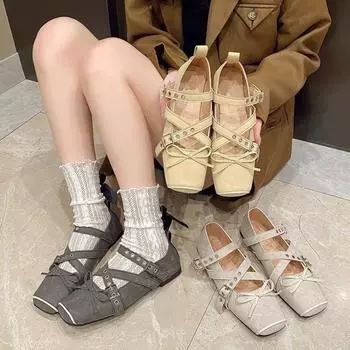 Ретро-пряжка для ремня балетная обувь для женщин плоская квадратная головка танцевальная обувь корейский элитный люкс мода комфорт обувь 35 серый