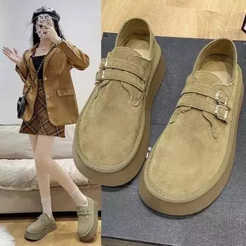 Ретро пряжка ремень одиночные туфли женские шея Кен обувь толстая подошва увеличивающая рост повседневные одиночные туфли 35 коричневый