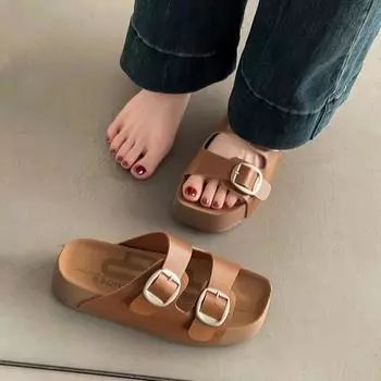 Ретро-пряжка с толстым дном, односложные тапочки, летняя мода, новые увеличивающие рост ленивые пляжные тапочки, классные тапочки 35 серый