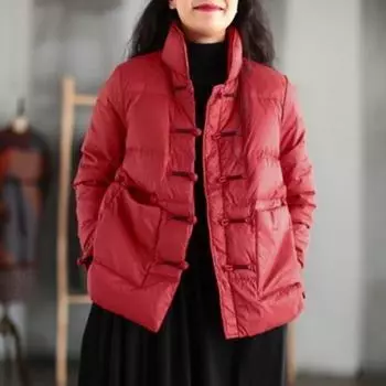 Ретро-пряжка воротник-стойка легкая хлопковая одежда женская свободная тонкая универсальная легкая и тонкая куртка теплая куртка для хлеба XL recommends 120-67.5kg