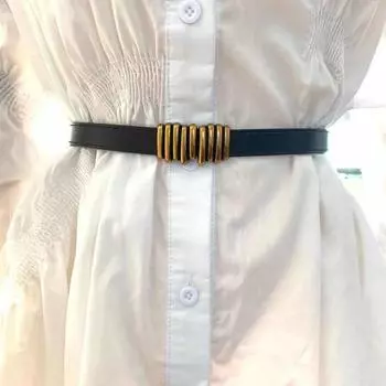 Ретро-пояс из искусственной кожи, универсальный, простой, женский, кожаный, с отверстиями, пряжка-кнопка, джинсы, платья, пальто, одежда, пояс, декор, аксессуары чёрный