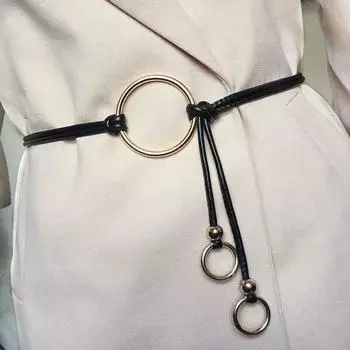 Ретро ПУ Круглое Кольцо Пояс Цепочка Универсальный Женский Кожаный Поясной Ремень Металлическое Кольцо Пояс Джинсы Платья Одежда Аксессуары коричневый