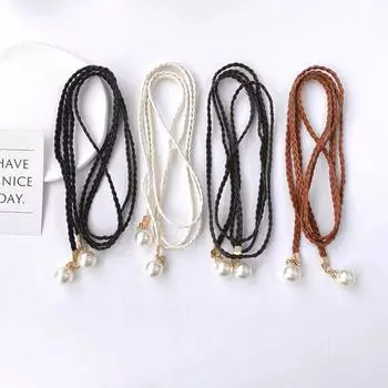 Ретро PU плетеный жемчужный пояс-цепочка на талию универсальный женский кожаный веревочный пояс на талию джинсы платья одежда аксессуары as the picture