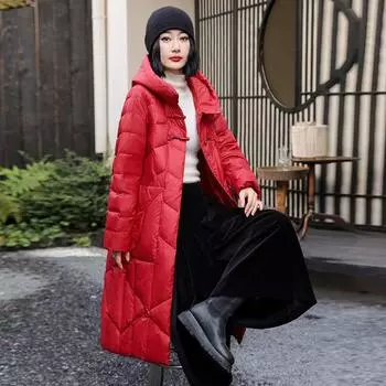 Ретро-пуховик большого размера с пряжкой 24 зимняя высококачественная длинная белая утиная пуховая куртка с утолщением до колена M фиолетовый