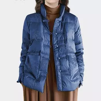 Ретро-пуховик женский с вышитой пряжкой-диском, белый утиный пух, короткое легкое и теплое повседневное пальто на осень и зиму M золотой