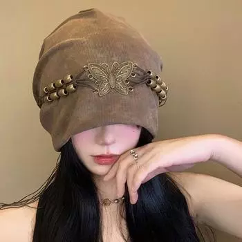 Ретро-пуловер Wasteland Кепка Вязаная шапка с узором тай-дай Шапка с бисером и бабочкой Аксессуары для одежды хаки