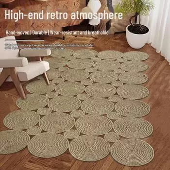 Ретро японский ковер из джута ручной работы - декоративный коврик для гостиной на осень/зиму 80x120 cm