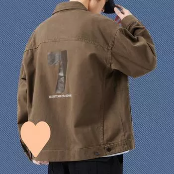 Ретро рабочая куртка мужская свободная большого размера осень новая японская универсальная повседневная джинсовая куртка с лацканами S