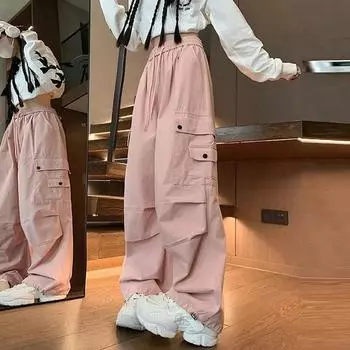 Ретро рабочие брюки летний новый стиль для женщин повседневные универсальные свободные спортивные прямые брюки S