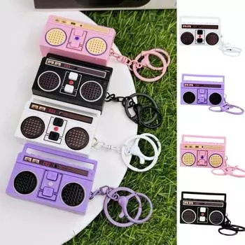 Retro Radio Shape Keychain Bag Hanging Tape Recorder Pendant Small Speaker Key Holder Lady чёрный