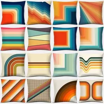 Ретро Радужная геометрическая цветная серия, наволочка, подарок, украшение для дома и офиса, спальня, диван, автомобильная подушка 40x40cm