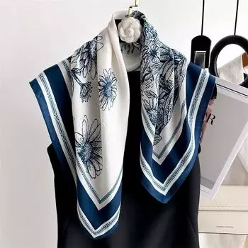 Ретро-растительный женский шарф с цветком 65 65 см, модный тонкий шарф с узором «елочка» из хлопка и льна, бархатный шарф, новый 65x65cm (1-3cm error)
