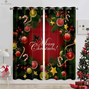 Retro Red Ball Print Curtains Suitable For Bedroom, Living Room, Restaurant, Holiday Decoration Curtains, Easy To Wash And Care W50xH130(CM)x2PCS&Rod pocket