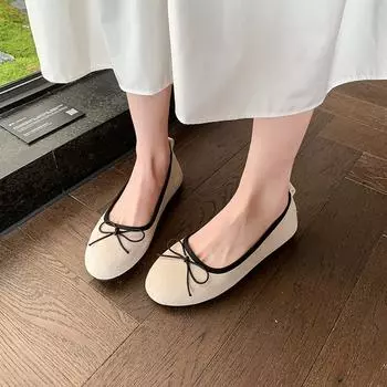 Retro red ballet Doudou shoes flat casual shoes women s shoes French single shoes 2025 new Korean version Mary Jane 35 чёрный