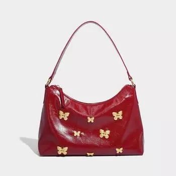 Retro Red Butterfly Niche Tote Bag Women s 2024 Autumn and Winter New Textured Large Capacity Shoulder Crossbody Women s Bag красный