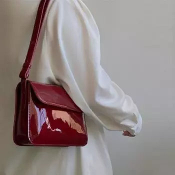 Retro Red Leather Small Square Bag, Underarm Bag, Fashionable and Versatile Square Hand Bag, Shoulder Bag, Crossbody Bag чёрный