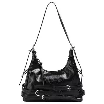 Retro Red Soft Leather Commuter Bag, Women s Hot Girl Style Motorcycle Underarm Bag, Single Shoulder Bag чёрный