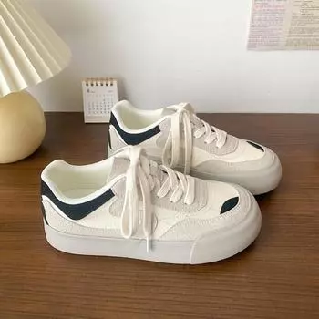 Retro red thick baseplate shoes women s autumn new niche round head casual shoes 35 бежевый