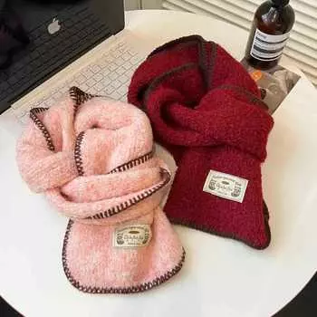 Ретро-расслабляющий сезонный шарф женский зимний шов утолщенный теплый шейный вязаный шарф для студентов старших классов грязно-белый